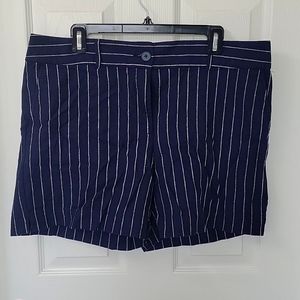 Navy and white pin stripe shorts 5 inch inseam
